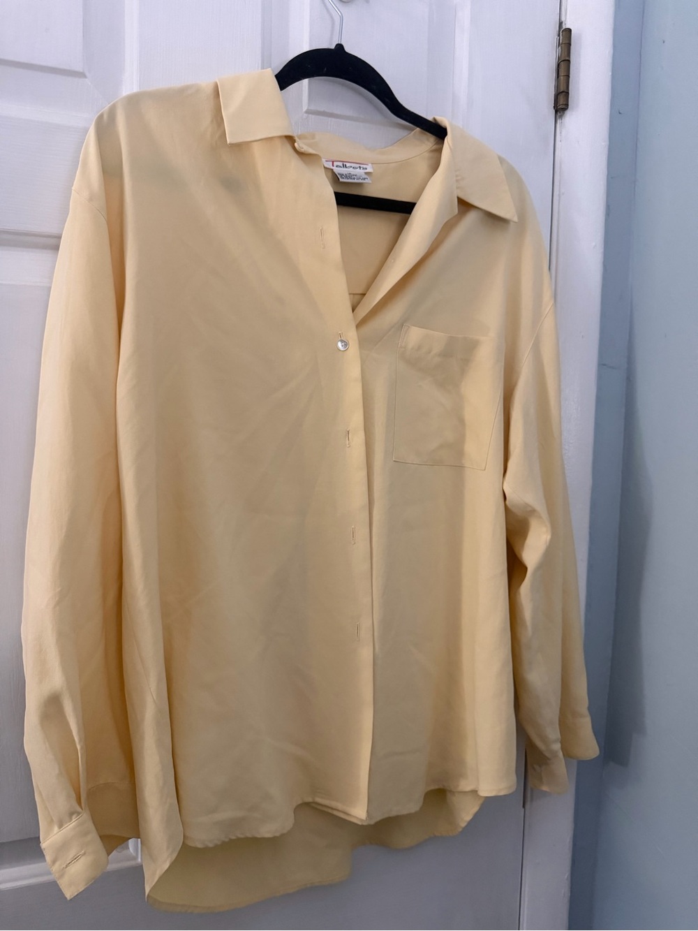 Vintage 90s Talbots Size 14 Yellow 100% Silk Oversized Shirt